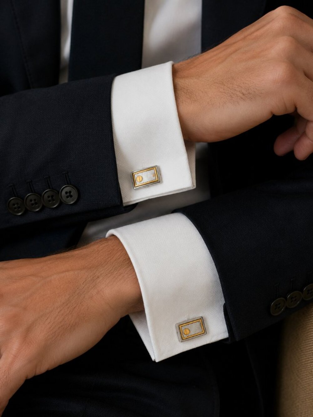 Dunhill Two-Tone Gold & Silver Tone Cufflinks with Designer Box